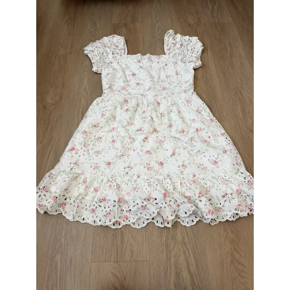 LoveShackFancy x Target Women's Clementine Floral Eyelet Short Dress Sz 12 - Picture 9 of 9